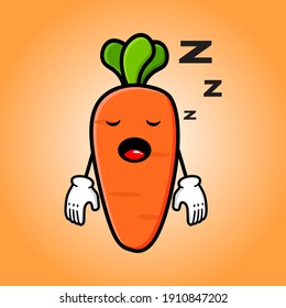 cute carrot cartoon mascot character funny expression tired and sleeping 