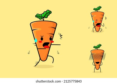 cute carrot character with afraid expression. green and orange. suitable for emoticon, logo, mascot or sticker
