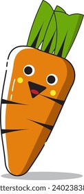 Dibujo vectorial de carácter zanahoria. El concepto de comida vegetariana. Ilustración vectorial.