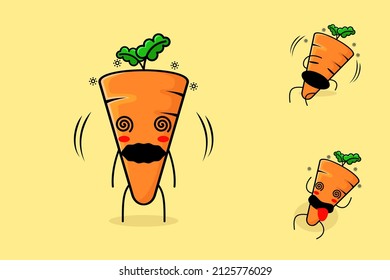 cute carrot character with dizzy expression, rolling eyes and lie down. green and orange. suitable for emoticon, logo, mascot and icon