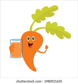 Cute carrot character drinking juice vector template design illustration
