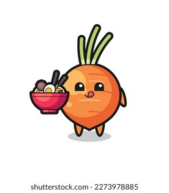cute carrot character eating noodles , cute style design for t shirt, sticker, logo element