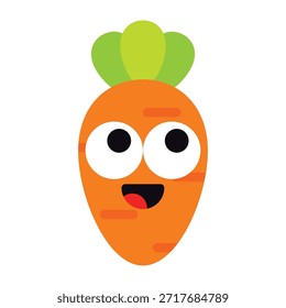 Personagem de cenoura bonito face ícone vegetal plano de desenho animado isolado no fundo transparente.
