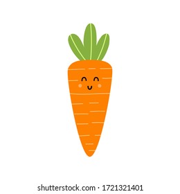 Cute carrot character isolated element. Funny cartoon vegetable with eyes in childish style. Vector illustration