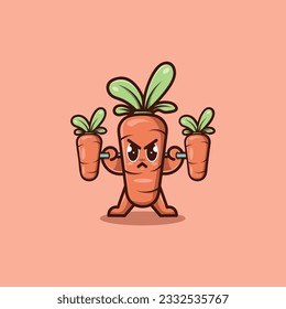 cute carrot character lifting weights