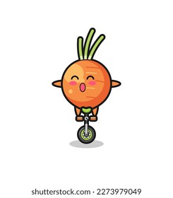 The cute carrot character is riding a circus bike , cute style design for t shirt, sticker, logo element