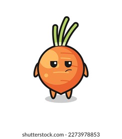 personaje de zanahoria lindo con expresión sospechosa, diseño de estilo lindo para camiseta, pegatina, elemento logo
