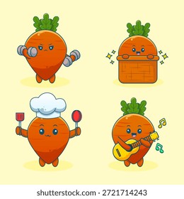Cute Carrot Characters With Different Actions