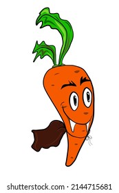 cute carrot dressed as a vampire. she has fangs and a cape