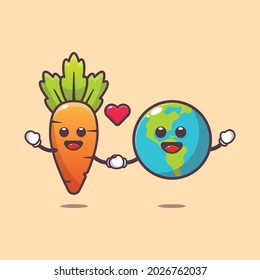 cute carrot and earth. cute vector design character. Vector isolated flat illustration for poster, brochure, web, mascot, sticker, logo and icon. 