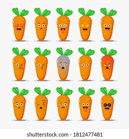 Cute carrot with emoticons set