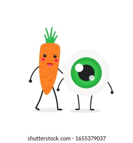cute carrot and eye character in kawaii style 