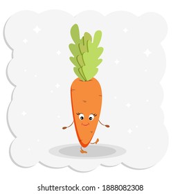 
Cute carrot with face, arms and legs isolated on white background. Vector illustration in flat style for childish design. Vegan Vegetables