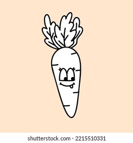 Cute carrot farm organic vegetable. Hand draw illustration. Kawaii face. Doodle style. Vector on isolated background. For printing on paper and fabric, children's illustration