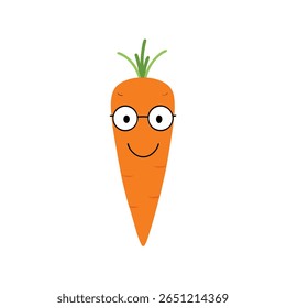 Cute carrot glasses on big smile playful veggie Vector illustration