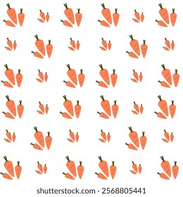 Cute carrot isolated on white background. Seamless pattern of textile. Surface pattern of curtain. Tablecloth and wrapped paper gift design concept. Fresh vegetable concept.