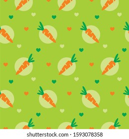 Cute carrot love pattern on green, Simple vector repeating texture. background for textile, print and other uses.