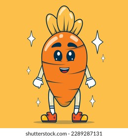 Cute carrot mascot character with leaf