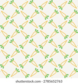 Cute carrot pattern seamless for a vegetable background. Carrot vector easter theme for wallpaper, clothing, wrapping, fabric, stationery, and phone cases.