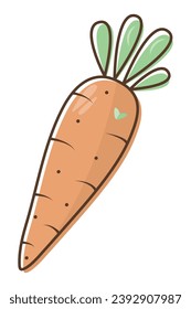 Cute carrot in pleasant orange and green shades, trendy color vector illustration