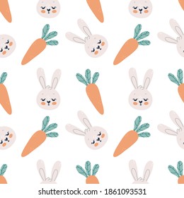 Cute carrot, rabbit bunny, seamless pattern background wallpaper vector eps10, for posters, cards, decoration, prints, wallpaper, web page background, wrapping.