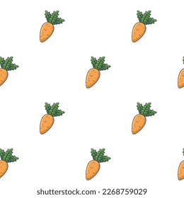 Cute Carrot seamless pattern in doodle style. Vector hand drawn cartoon Carrot illustration. Hand drawn Sketch of Carrot. Pattern for kids clothes.