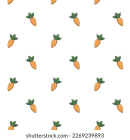 Cute Carrot seamless pattern in doodle style. Vector hand drawn cartoon Carrot illustration. Hand drawn Sketch of Carrot. Pattern for kids clothes.