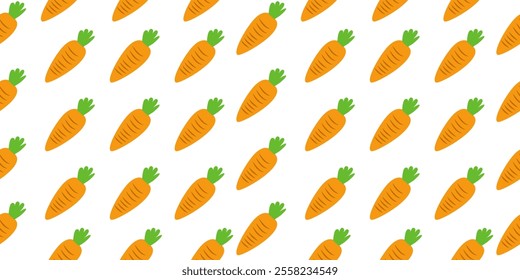 Cute carrot seamless pattern on white background, Carrot motif for kitchen accessories, store, menu, wrap and food packaging. Vector illustration