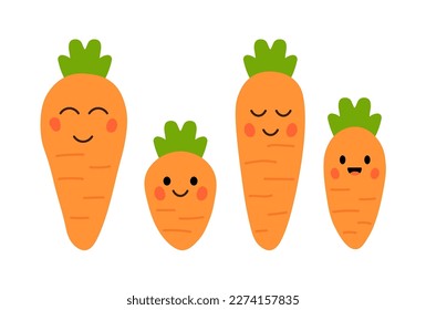 Cute carrot vector cartoon icon character. Easter flat cute carrot illustration background