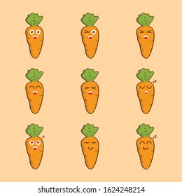 cute carrot vector mascot set of emoticons