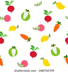 Cute carrot with vegetables seamless pattern background.