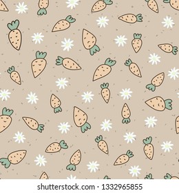 cute carrots and camomile pattern for easter or your design vector