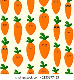 Cute Carrots Characters Seamless Pattern