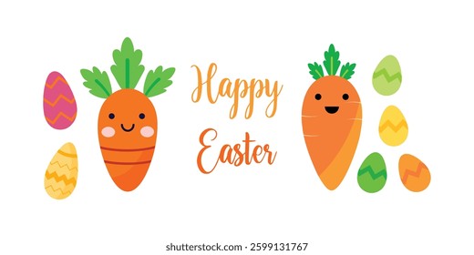 Cute Carrots with Easter eggs for Happy Easter festival