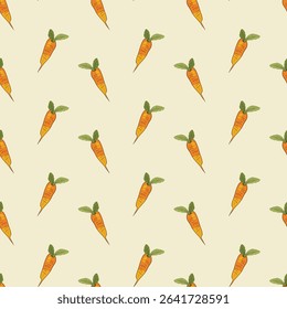 cute carrots on ivory background vector seamless pattern allover print, perfect for fabrics, wallpapers, packaging and more