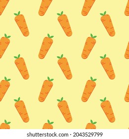 Cute Carrots Seamless Pattern. Vegetables Background Vector. Carrot Illustration Icons. Soft Color Wallpaper. Carrot Cartoon Flat Design Simple and Adorable. Kids Children Pattern.