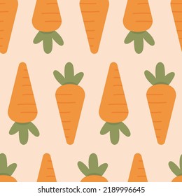 Cute carrots seamless vector pattern. Minimalist flat style carrot illustration in a geometric repeat design. Playful vegetable background, surface pattern art for children and kids.