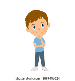 cute carrtoon boy shouws pensive,illustration,vector