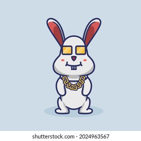 cute carrtoon rich man bussines with sunglasses and necklace. Animal Isolated Cartoon Flat Style Sticker Web Design Icon illustration Premium Vector Logo mascot character
