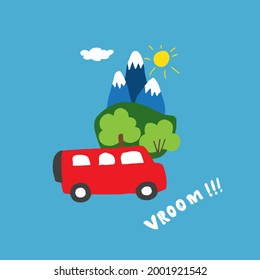 Cute Cars Cartoon Doodles. Transportation t-shirt print design. Vector Illustration.