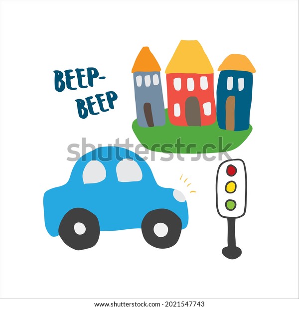 Cute Cars Cartoon Doodles. Transportation\
t-shirt print design. Vector\
Illustration.