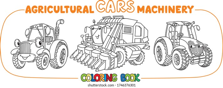 Cute cars coloring book set Agricultural machinery