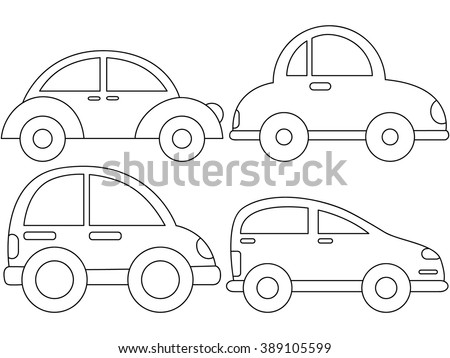 Cute Cars Coloring Page Illustration Black Outline