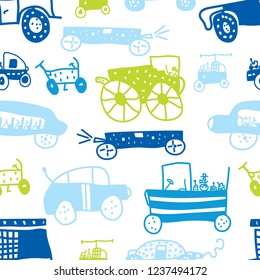 Cute cars. Kids vector seamless pattern.