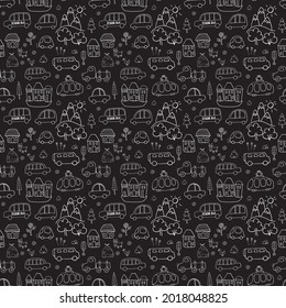 Cute Cars Seamless Pattern, Cartoon transportation Doodles Background, vector Illustration.