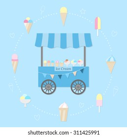 Cute cart with ice cream.