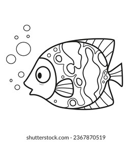 Cute carton big fish with abstract  ornament outlined for coloring page isolated on white background