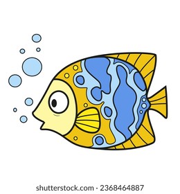 Cute carton big fish with abstract  ornament color variation for coloring page isolated on white background