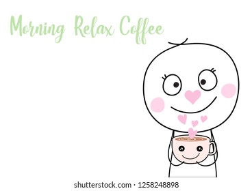 cute carton with coffee and  quote "Morning relax coffee"