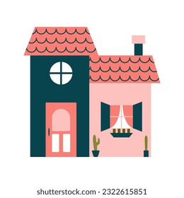Cute Carton House Vector Illustration. The family house icon isolated on white background. Neighborhood with homes illustrated.